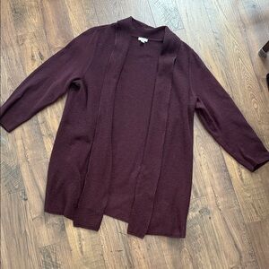 J. Jill Ribbed Burgundy Long Open Front Cardigan